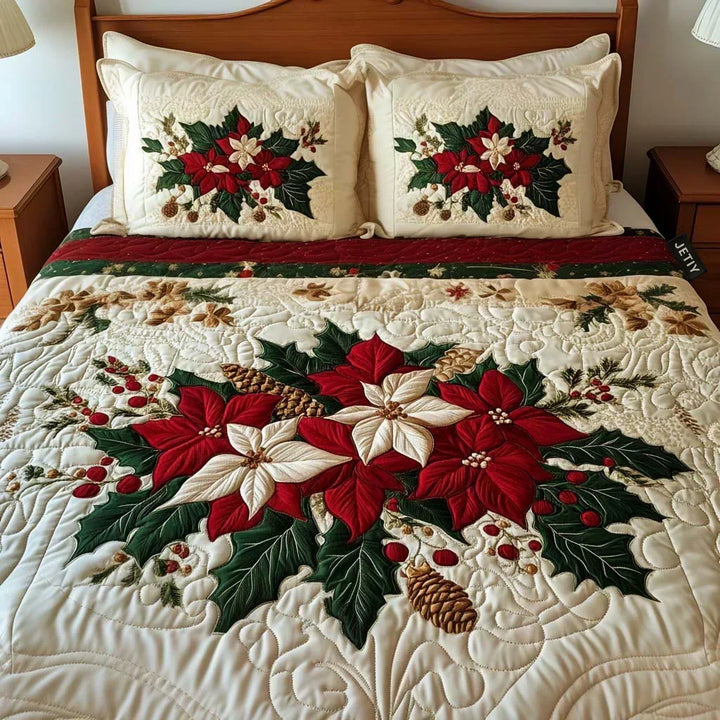 3 dalių siuvinėtas patalynės komplektas – Poinsettia Magie