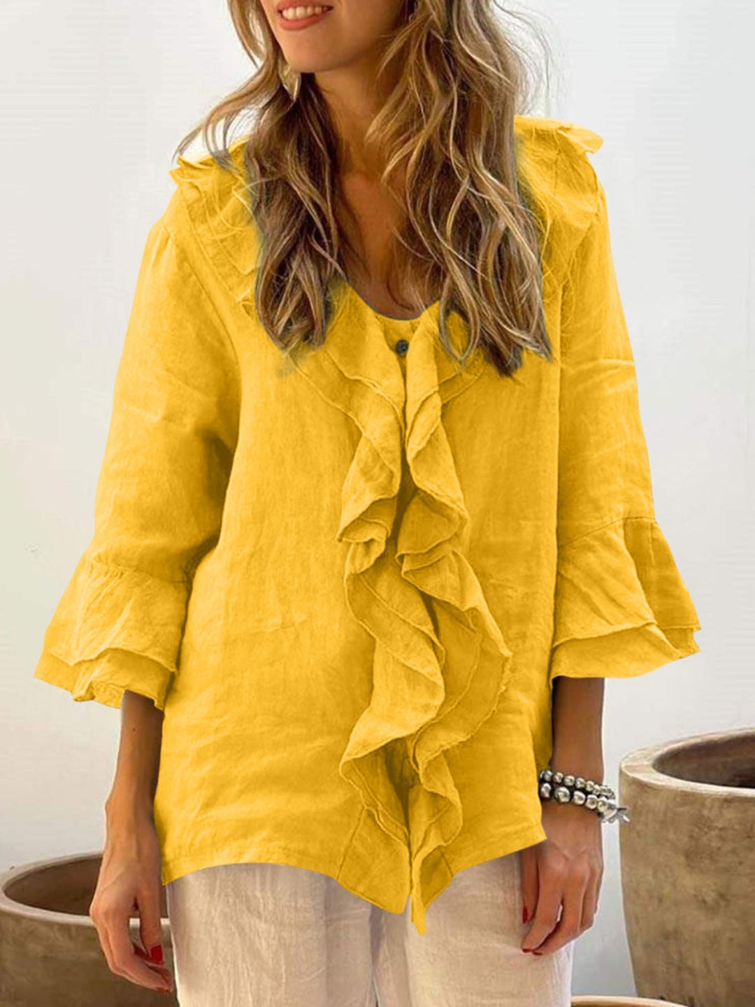 AUDREY - Moteriška Chic Bell Sleeve Ruffle Top