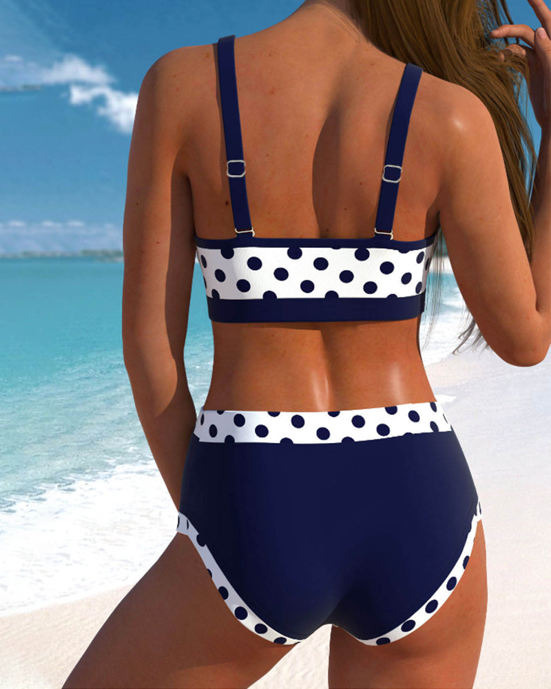 Allison - Aukšto liemens taškuotas bikinis su siuvinėjimo dizainu