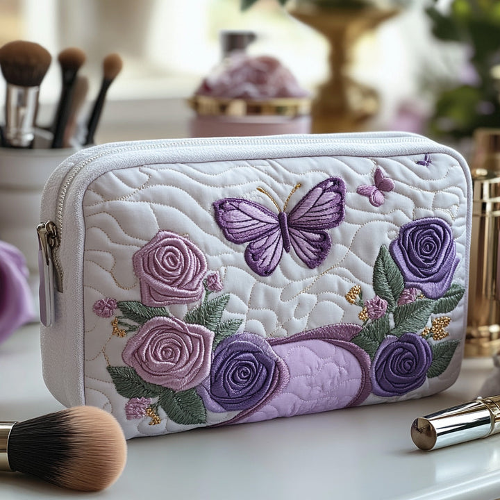Elegantiška violetinė kosmetinė su siuvinėjimu