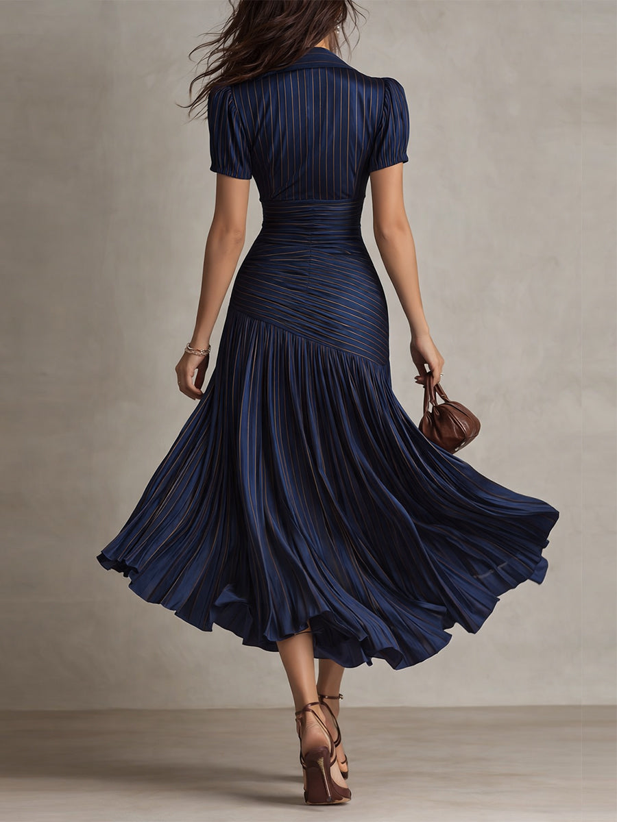 Shelby - Dryžuota Marškinėlių Krūtinės Midi Suknelė
