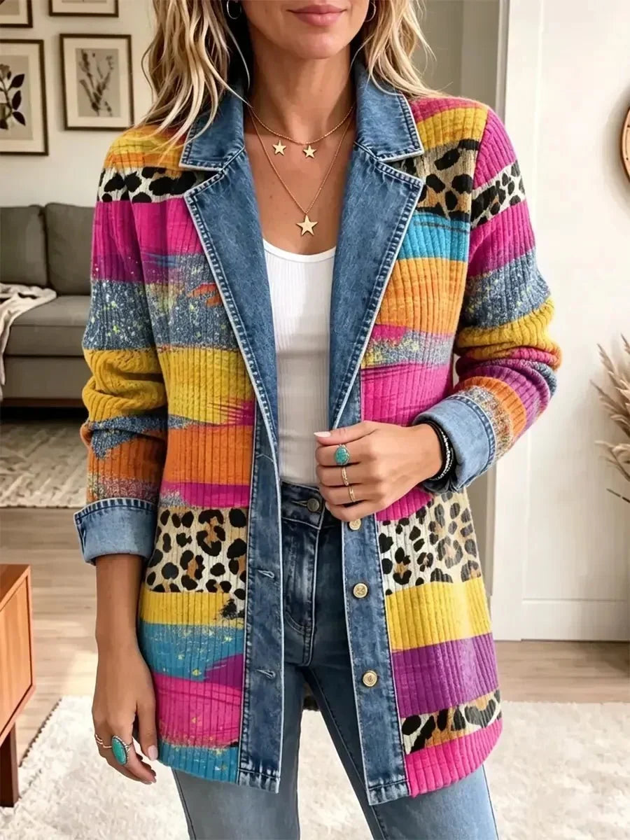 Audrey | Retro Leopardo Rašto Džinsinė Striukė