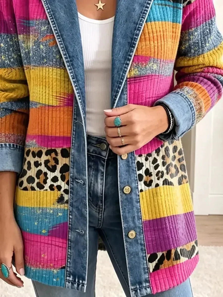 Audrey | Retro Leopardo Rašto Džinsinė Striukė