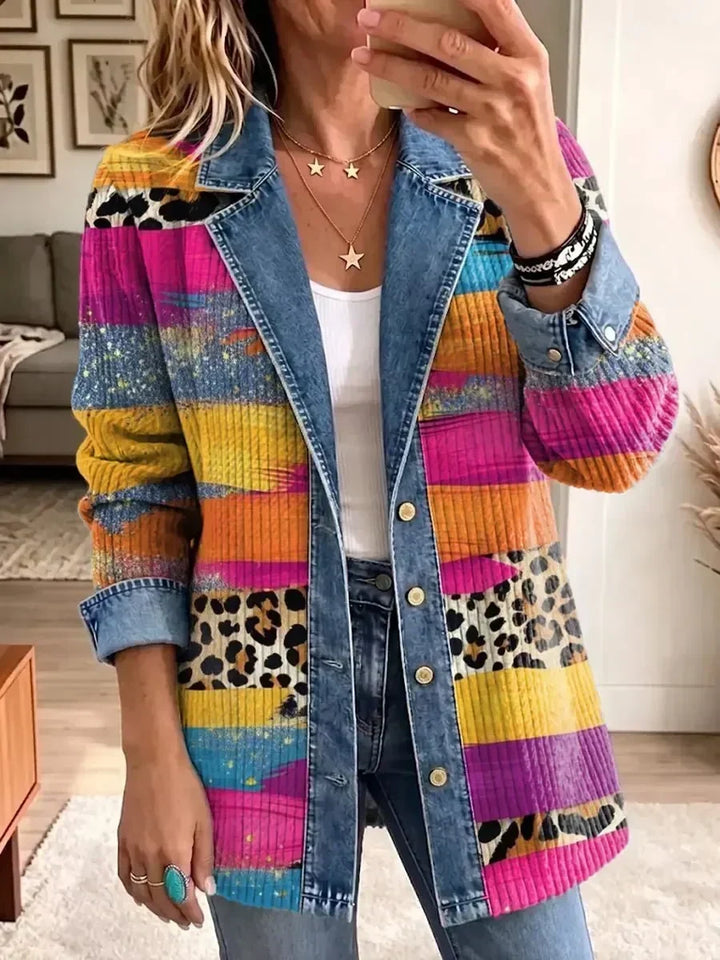 Audrey | Retro Leopardo Rašto Džinsinė Striukė