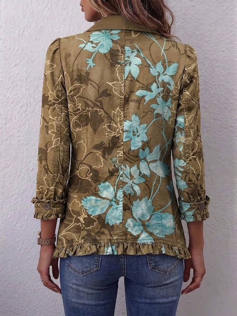 Lily | Boho Gradient Vintažinis Gėlių Ruffles Striukė
