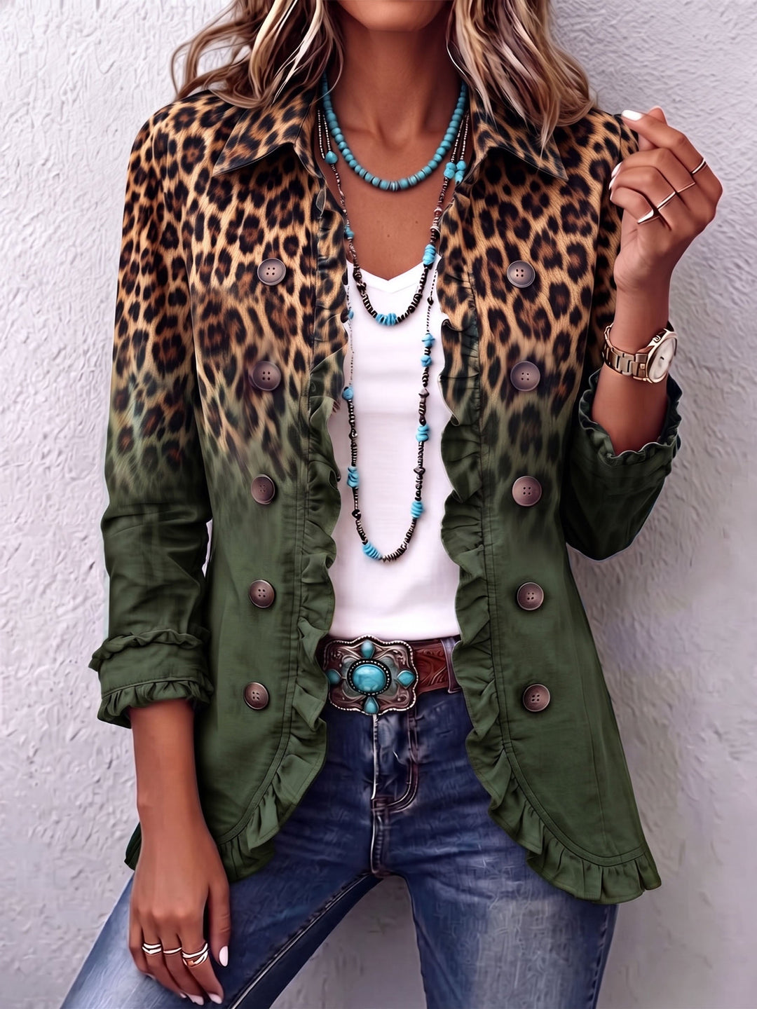 Emma | Leopard Ombre Ruffle Blazer Striukė