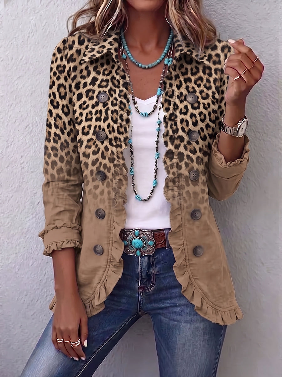 Mia | Vintažinis Leopardo Gradiento Ruffles Striukė