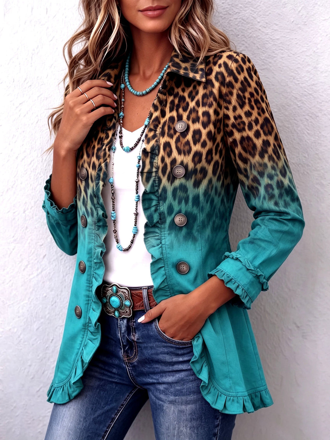 Emma | Leopard Ombre Ruffle Blazer Striukė