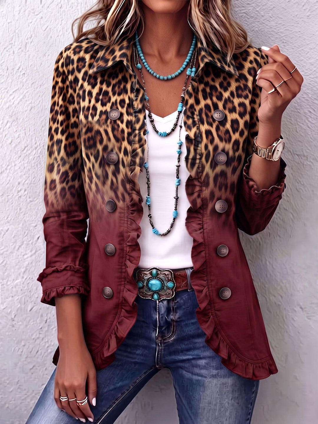 Emma | Leopard Ombre Ruffle Blazer Striukė