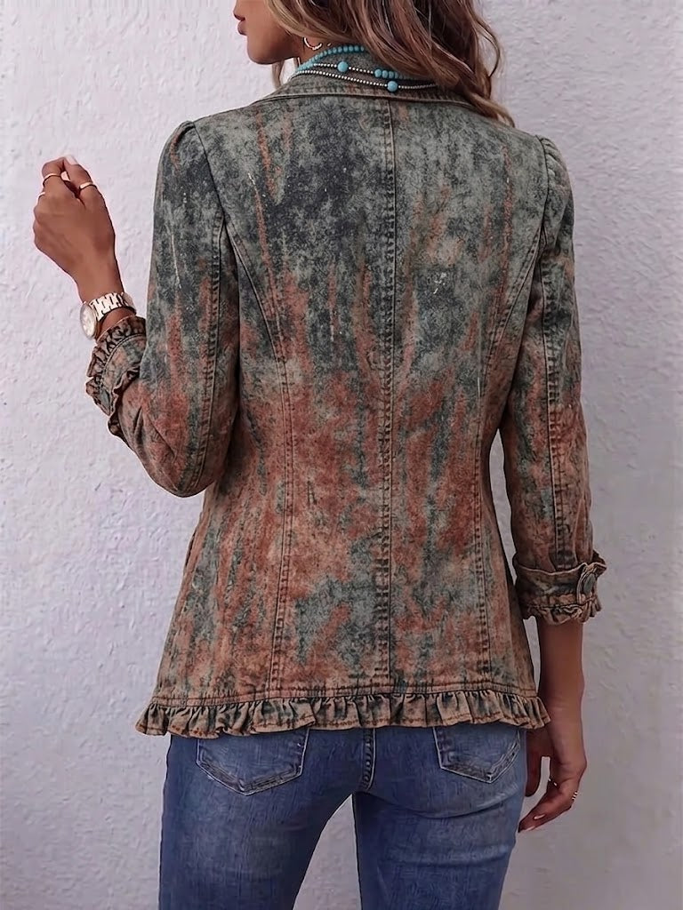 Zoey | Vintažinis Gradient Textured Print Ruffle Jacket