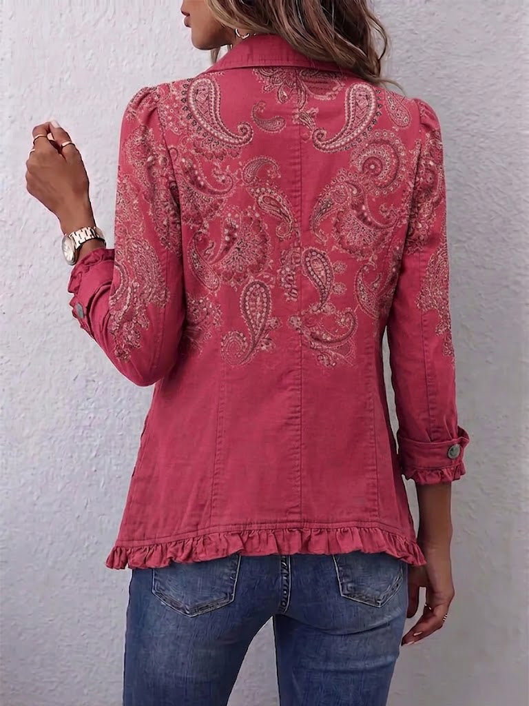 Camila | Vintažinis Paisley Rašto Ruffles Švarkas