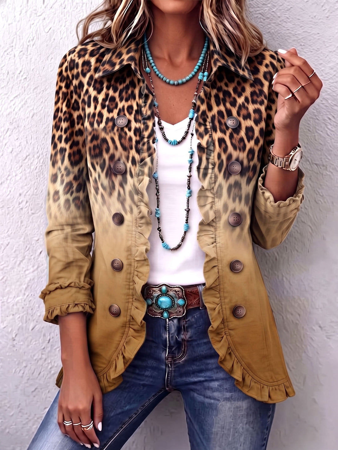 Emma | Leopard Ombre Ruffle Blazer Striukė