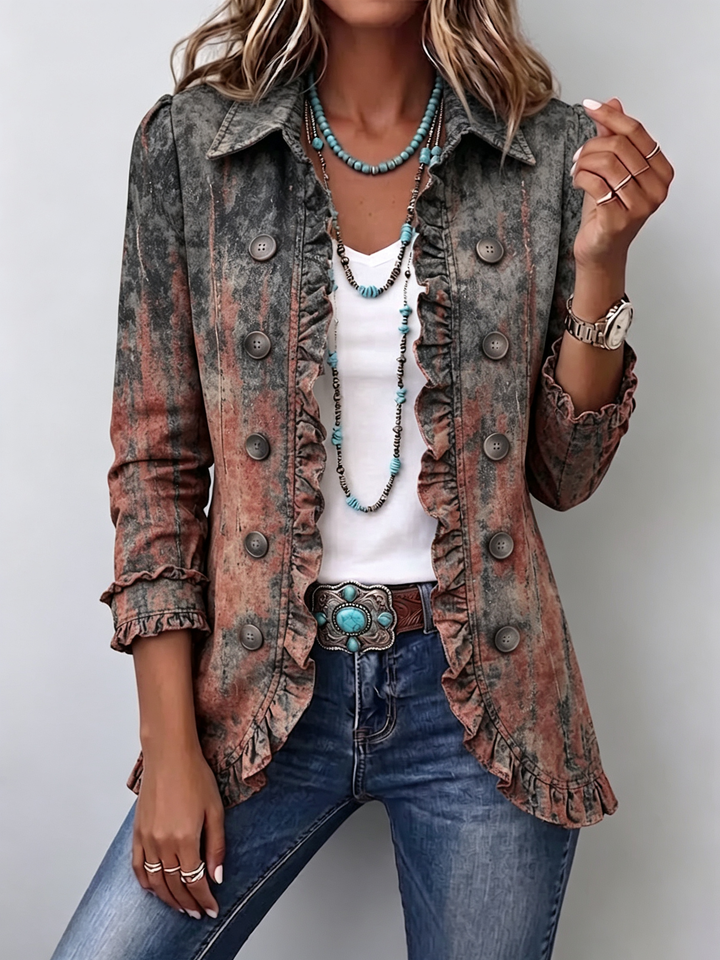 Zoey | Vintažinis Gradient Textured Print Ruffle Jacket